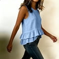 thumbnail image 4 of CYMMPU Women's Sleeveless Tiered Ruffle V Neck Blouse, Crinkle Linen Relax Fit Summer Tank Top Blue L, 4 of 8