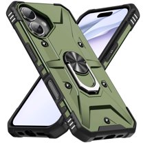 For iPhone 16 Case Rugged, With Grip Ring Holder Rotating Kickstand Easy to Hand Compatile with Car Mount Anti-Scratch Heavy Duty Protective Phone Case for Apple iPhone 16, Armygreen