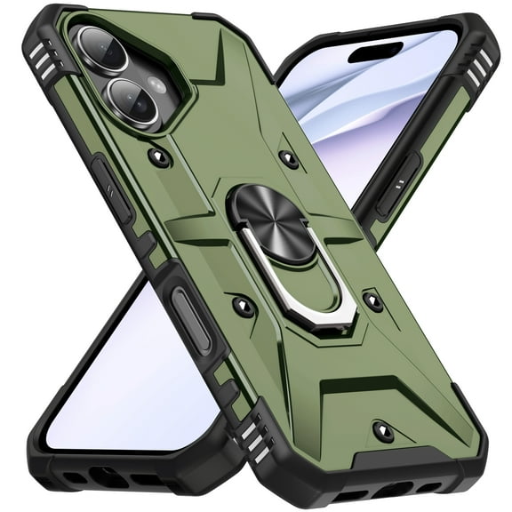 for iPhone 16 Case Magnetic Car Ring Holder Kickstand Military Grade Drop Protection Grip Heavy Duty Shockproof Men Women Cover for iPhone 16,Armygreen