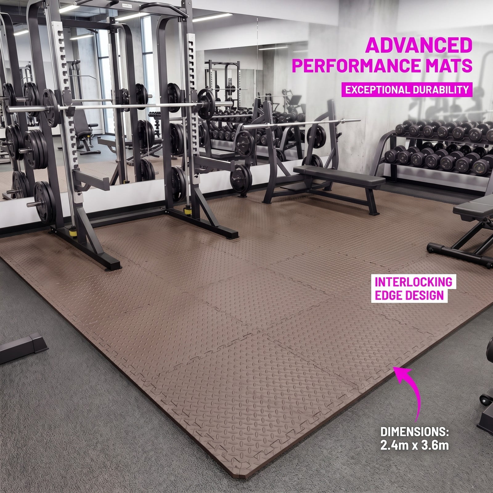 Airfind 24 Tiles Puzzle Exercise Floor Mat with Interlocking EVA Foam and Non-Slip Texture for Home Gym Equipment Protection, Brown
