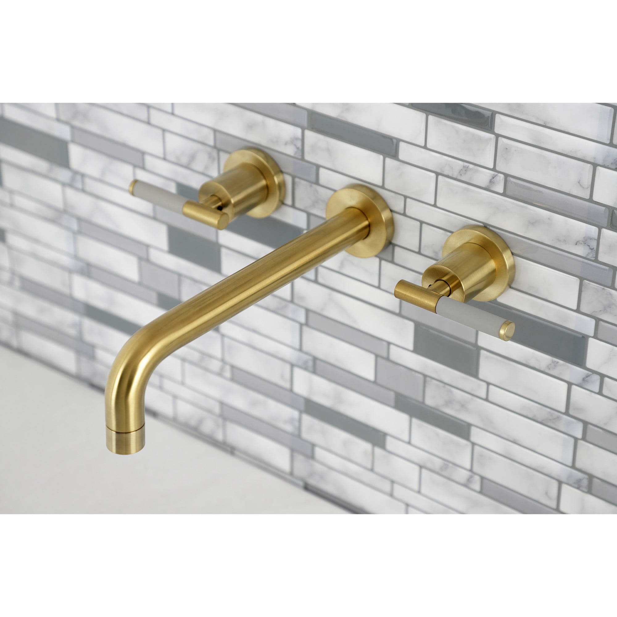 Kingston Brass KS8027CKL Kaiser Two-Handle 3-Hole Wall Mount Roman Tub Faucet in Brushed Brass