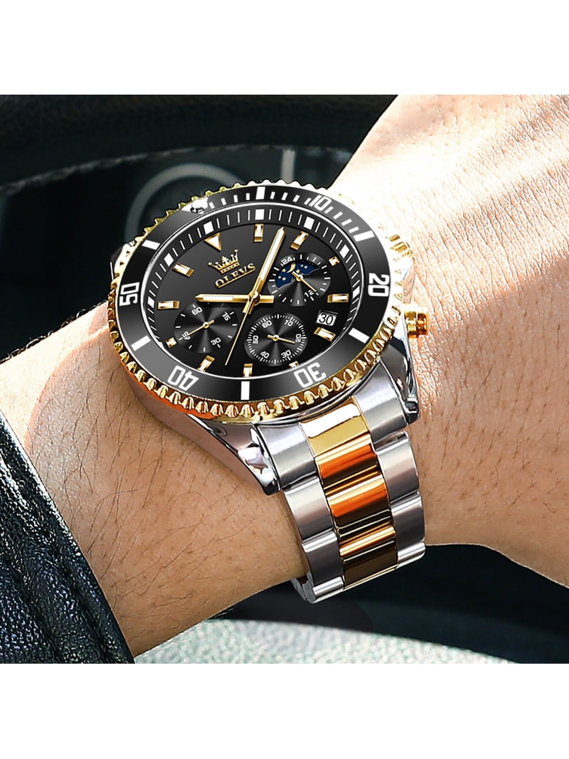 OLEVS Mens Chronograph Watch, Moon Phase, Stainless Steel  display picture 2