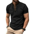 thumbnail image 4 of Xunlbb Mens Shirt Mens Casual Button Down Shirts Men Casual Solid Sports Short-sleeved V-neck Lacing Fitness Training Clothes T-shirt Top Gift for Him, S-3XL, 4 of 8