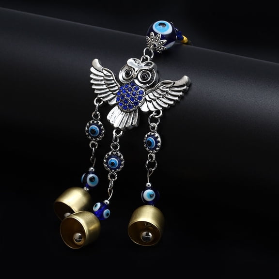 Hytrove Owl Bell Pendant Blue Iron for Car Hanging Decoration 1Pack 9.8x2.7in