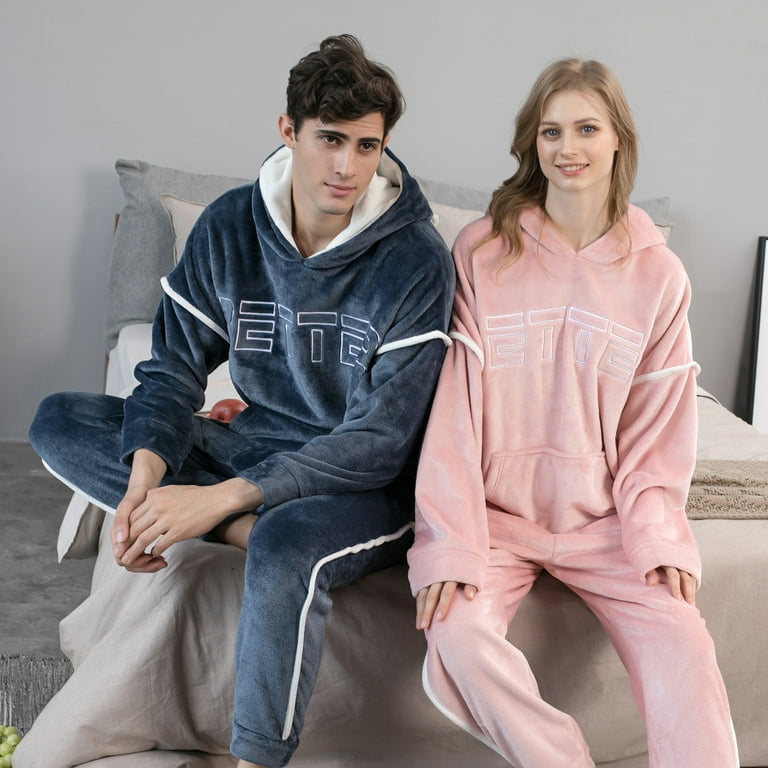 Women Warm Hooded Pajamas Sets Winter Pajamas Set Fleece Pjs Sleepwear  Nightwear Loungewear with Kangaroo Pocket