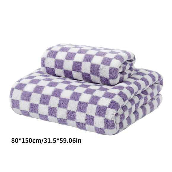 Bwiyojiz 59.05x31.49 Pouces Serviettes en Coton Carreaux en Damier Serviette de Bain en Velours Épaissie Ne Perd Pas Ses Poils Absorbante Grande pour la Maison Accessoires, Violet, Cadeaux pour Ami
