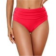 thumbnail image 2 of Women's High Waisted Bikini Bottom Tummy Control Ruched Bathing Suit Swim Bottom Red L, 2 of 5