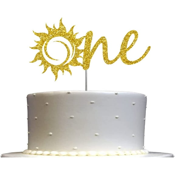 1st Birthday Sun Cake Topper Gold Glitter, Number One Sunshine Children Birthday Party Decoration Ideas, Sturdy Doubled Sided Glitter, Acrylic Stick