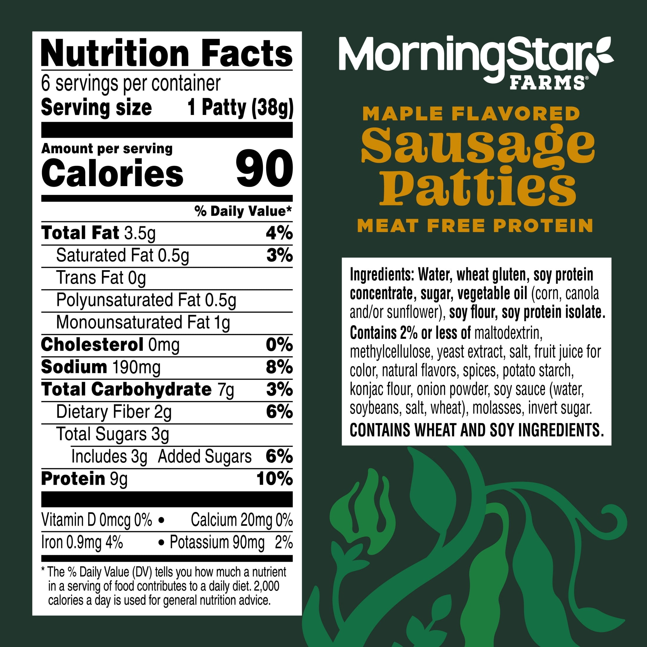 MorningStar Farms Veggie Breakfast Maple Flavored Plant Based Sausage Patties, Vegan Sausage, 8 oz, 6 Count Bag