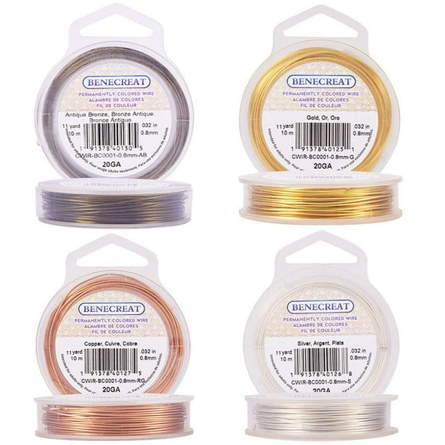 4 rollos de alambre resistente de calibre 20 de plata, oro, cobre y bronce, 132 pies/44 yardas en total