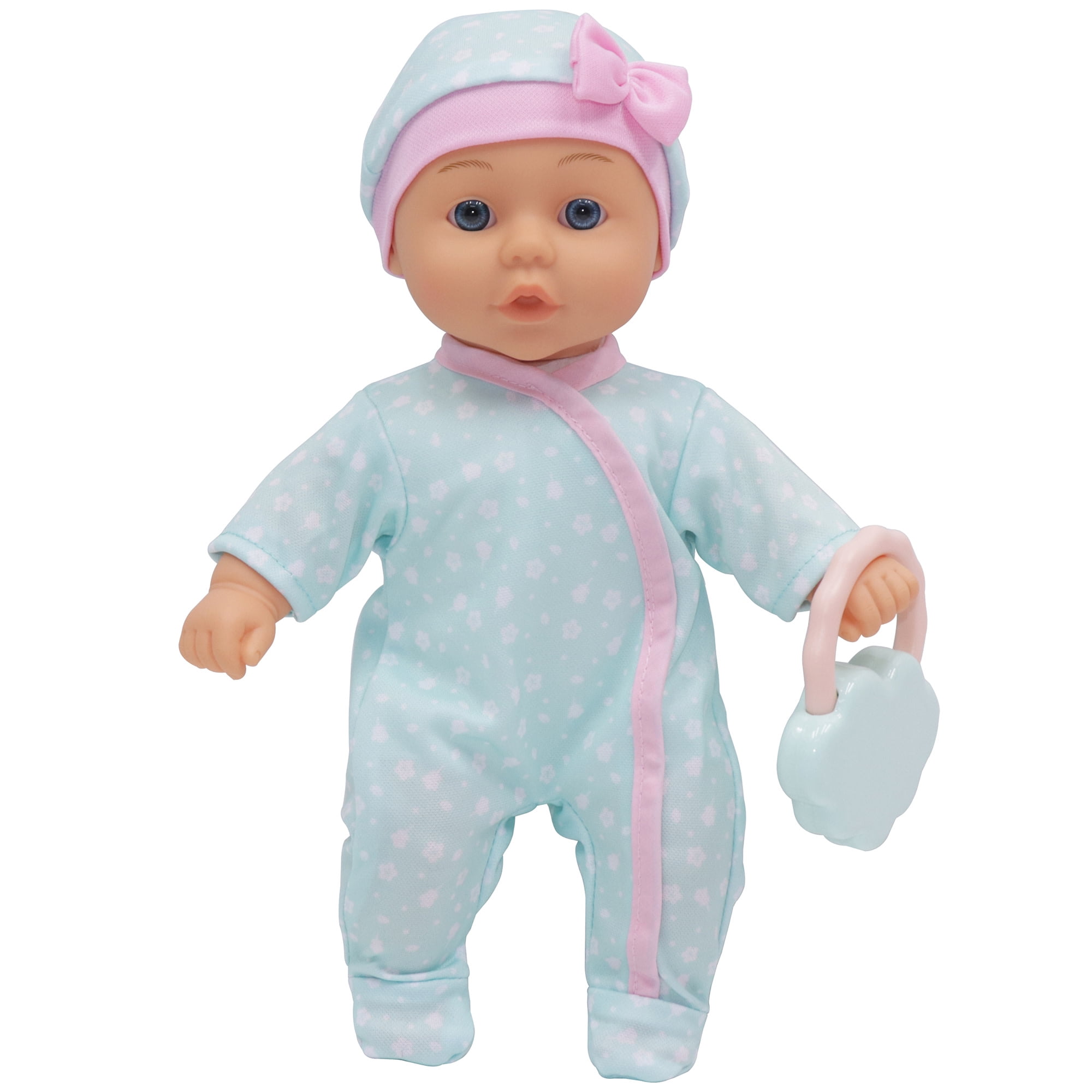 Dream Collection: Musical Crib & 12" Baby Doll Set - Blue & Pink Onesie, Sleep Cap, Rocking Crib Plays Soothing Lullabies, Toy Rattle, Kid-Toddlers 2+