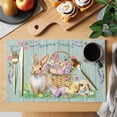thumbnail image 2 of Placemats Set of 8, Happy Easter Woven Placemat, Linen Place Mats for Kitchen/Dining Tables, Spring Easter Eggs Bunny Floral Teal Wood Washable Table Mats for Party, 2 of 8