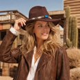 thumbnail image 4 of Qwertyu Western Cowboy Hat for Men Women Classic Roll Up Fedora Hat Cowgirl Cap with Buckle Belt Coffee, 4 of 6