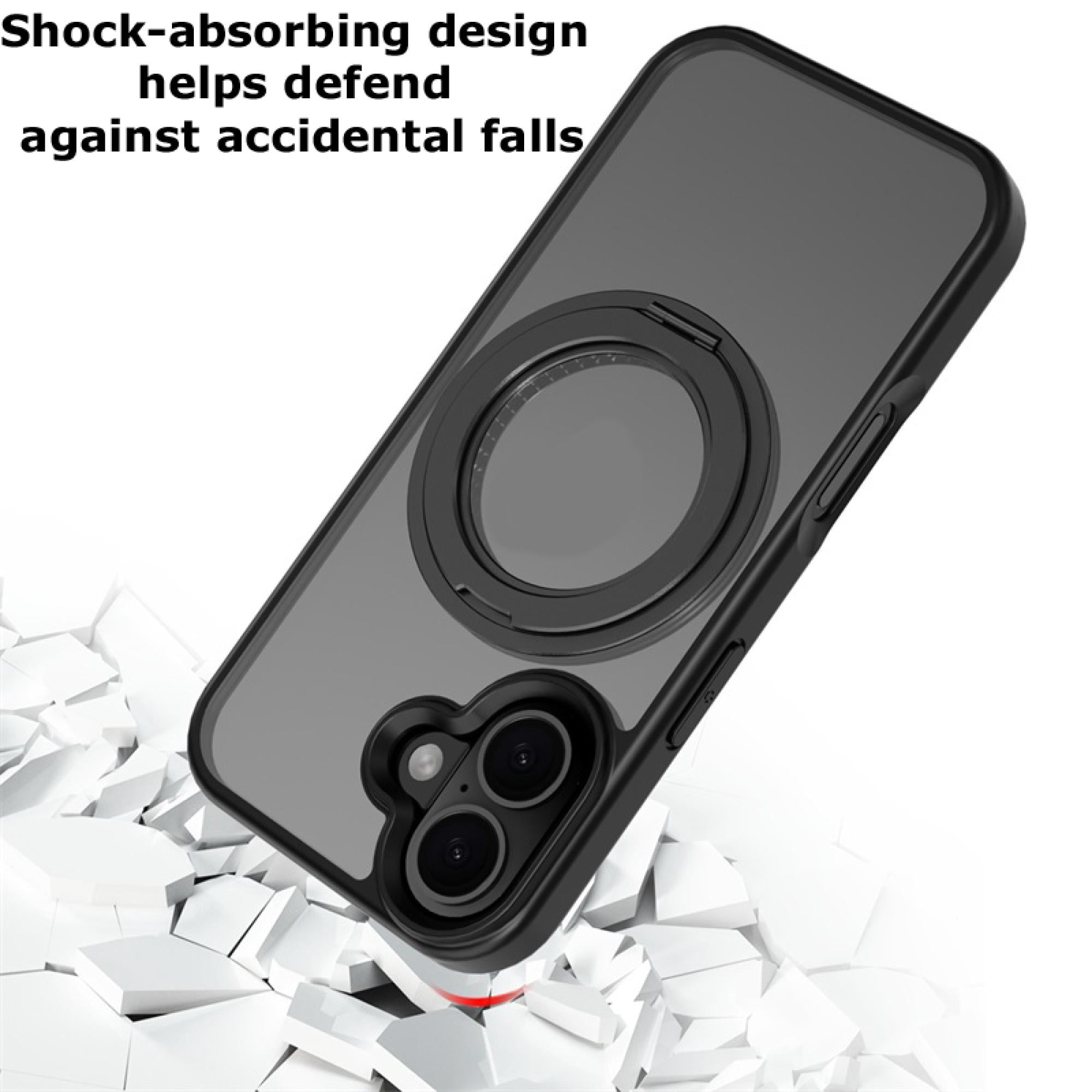 Lure Series 360° Ring Stand Case for iPhone 17 – Black Ultra-Slim Protective Cover with Built-in Kickstand & Magnetic Ring