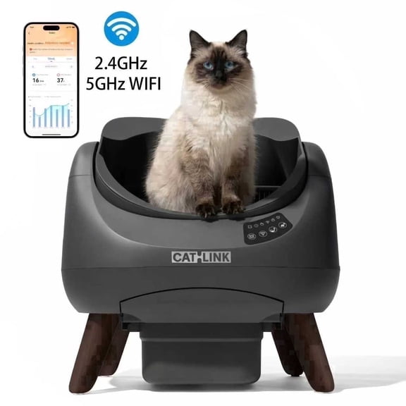 CATLINK Extra Large Automatic Self-Cleaning Cat Litter Box with Waste Bags, 5GHz & 2.4GHz Wifi Connect, Single Cat Best Choice, Grey