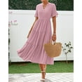 thumbnail image 2 of FreshPretty Summer Dresses for Women 2025 Vacation V Neck Ruffle Short Sleeve A Line Tiered Flowy Casual Midi Beach Dress, 2 of 6