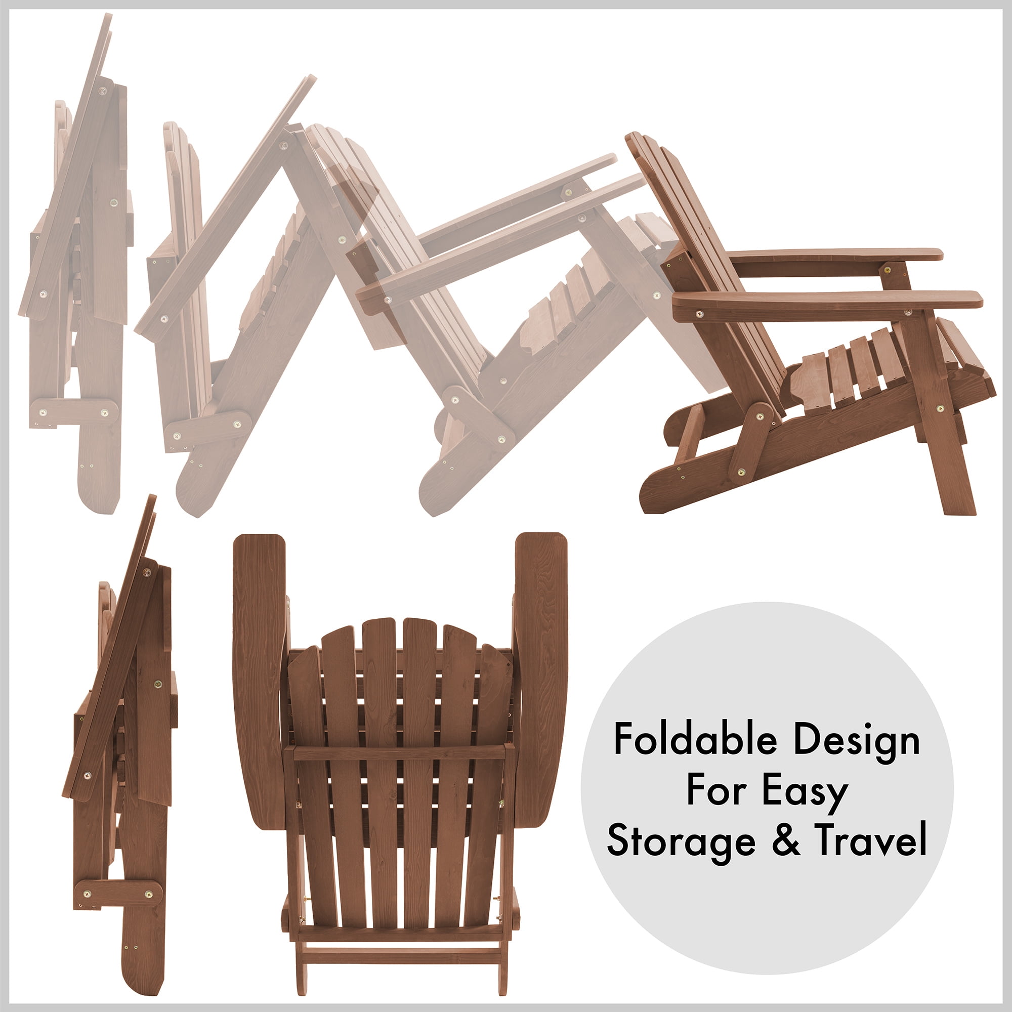 Oversized Folding Adirondack Chair, Cedar Wood Outdoor Fire Pit Lounge Chairs for Patio, Deck, Lawn, Garden, Partially Pre-Assembled - Espresso