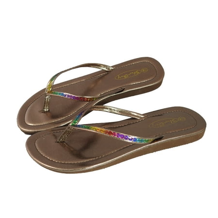 

StarBay Women s Metallic Rainbow Sequin Strap Flat Thong Sandal Flip-flops