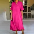 thumbnail image 2 of Besolor Robes Grande Taille pour Femmes Col en V à Revers Manches Longues Robe en Coton et Lin Ample Fluide Ourlet Arrondi Robe Midi, 2 of 6