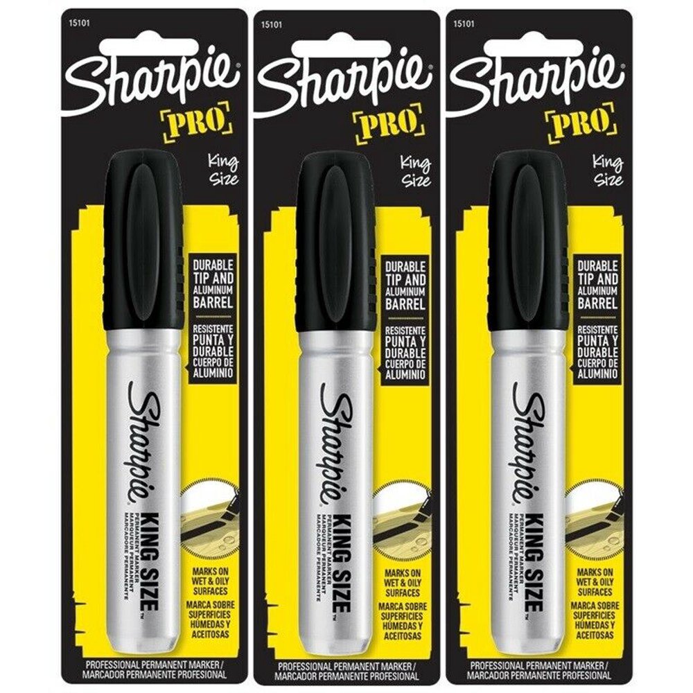 3Sharpie KING SIZE Black Chisel Tip PERMANENT MARKER Water/Fade