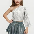 thumbnail image 2 of Diufon Girls Sparkly Tops Trendy Single Shoulder Glitter Party Crop Tops Performance Dance Shirt for Teen Girl, 2 of 4