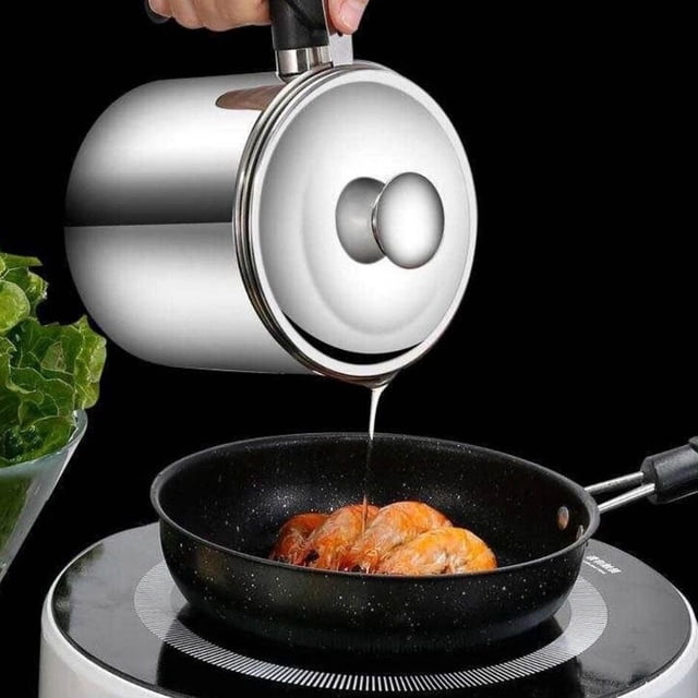 Recipiente para grasa de tocino Yyuenw de 1,3 l con colador, recipiente de acero inoxidable para aceite, filtro de gran capacidad con bandeja extraíble para guardar aceite para freír y grasa de