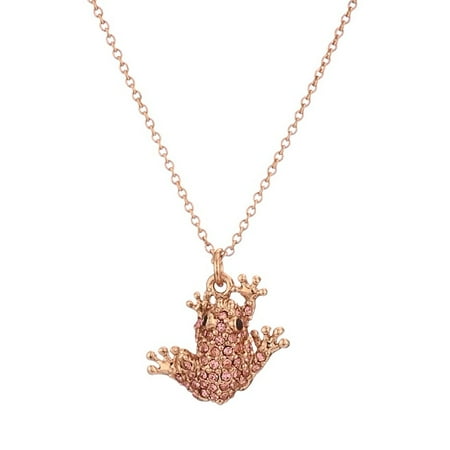 Frog Slide Pendant Jewelry - Swamped Pink Pave Frog Pendant Necklace