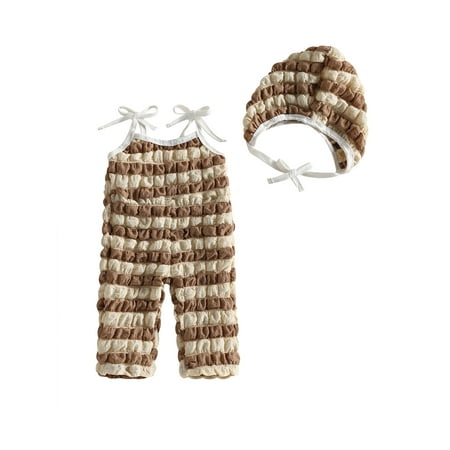 

Wassery Newborn Infant Baby Boy Girl Summer Clothes Sleeveless Tie Strap Striped Bubble Romper Overalls Jumpsuit With Hat 0-24M