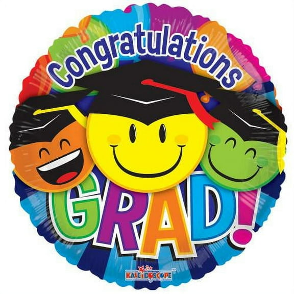LOONBALLOON Emoji Balloons, 18″ GRAD SMILES GELLIBEAN