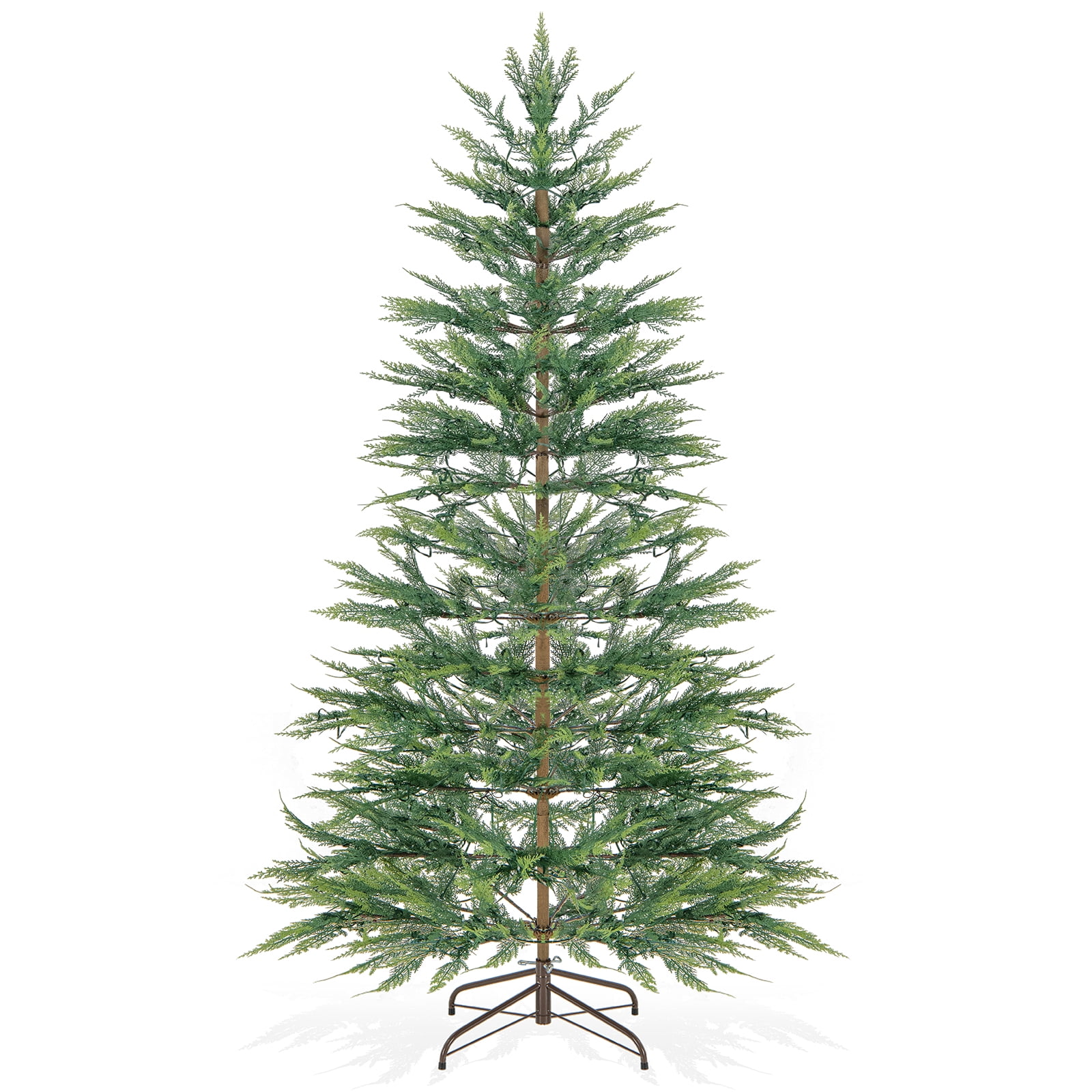 Topbuy 6.5 FT Artificial Cypress Christmas Tree Pre-lit Hinged Xmas Tree with 430 Warm White LED Lights 470 Highly Simulated Branch Tips