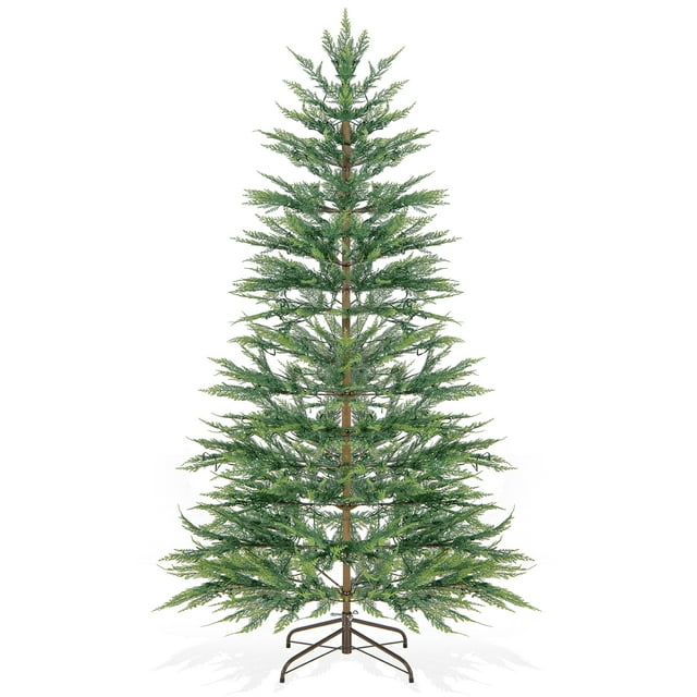 Patiojoy 6.5 FT Artificial Cypress Christmas Tree Pre-lit Hinged Xmas Tree with 430 Warm White LED Lights 470 Highly Simulated Branch Tips