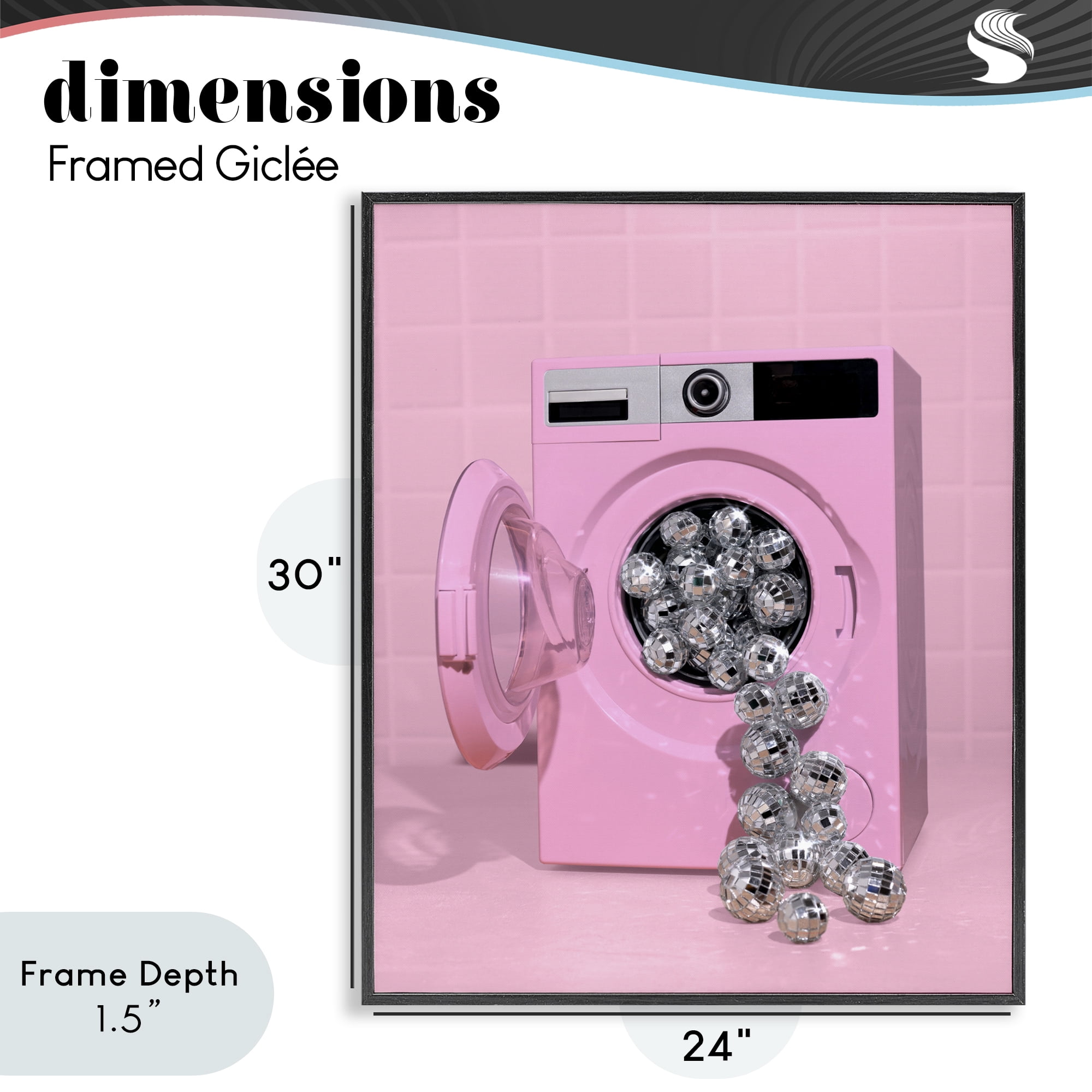 Stupell Industries Disco Laundry Machine over Pink Black Framed Giclee Art, design by LISH Creative