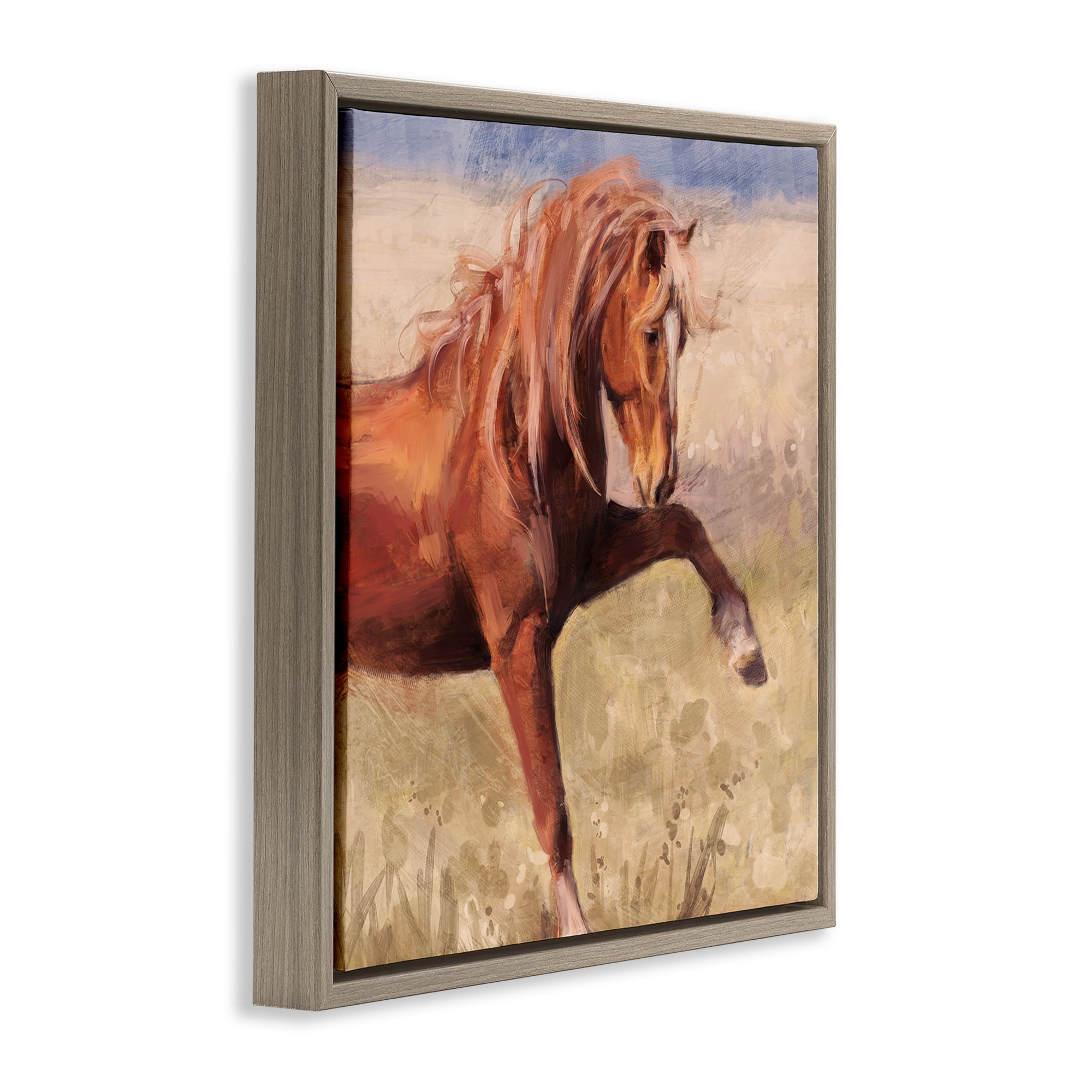 Stupell Industries The Red Stallion Portrait Animals & Insects Painting Brown Floater Framed Canvas Art Print Wall Art, 18 x 18