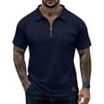 thumbnail image 2 of Qwertyu Polo Shirts for Men Casual Collared Short Sleeve Shirts Solid Color Quarter Zip Pullover Tops with Pocket Navy S, 2 of 7