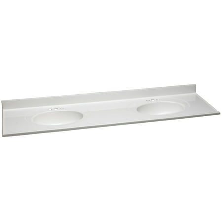 Design House Cultured Marble Double Sink 73" Vanity Top with Backsplash and Pre-Drilled 4" Centersets, White