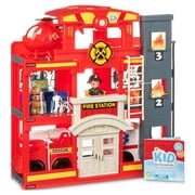Kid Connection Fire Station Emergency Vehicle Playset with Light & Sound. 31 Pieces, Toddler Toys, Age 3+