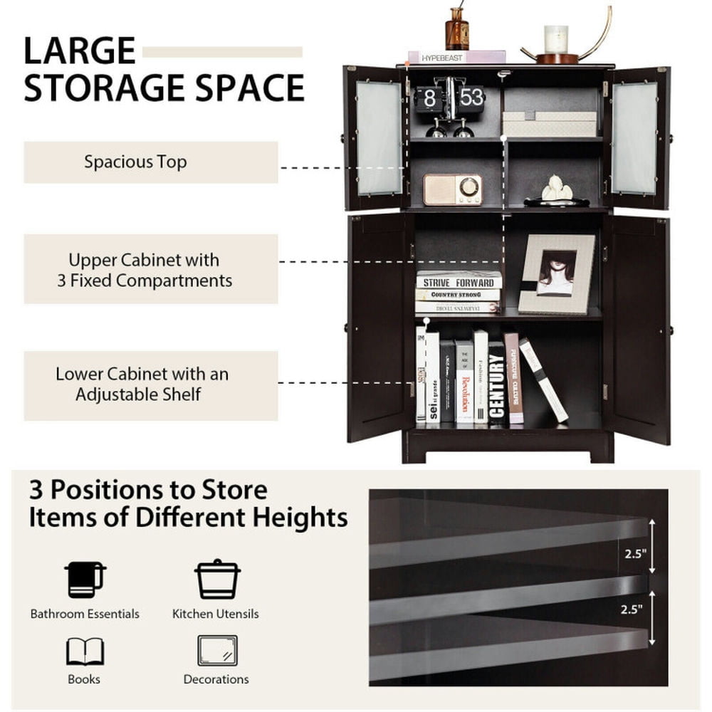 Finihen Bathroom Storage Cabinet, Bathroom Floor Cabinet, Bathroom Floor Storage Locker Kitchen Cabinet with Doors and Adjustable Shelf, for Bathroom, Living Room, Bedroom, Kitchen, Brown Finihen Bathroom Storage Cabinet, Bathroom Floor Cabinet, Bathroom Floor Storage Locker Kitchen Cabinet with Doors and Adjustable Shelf, for Bathroom, Living Room, Bedroom, Kitchen, Brown