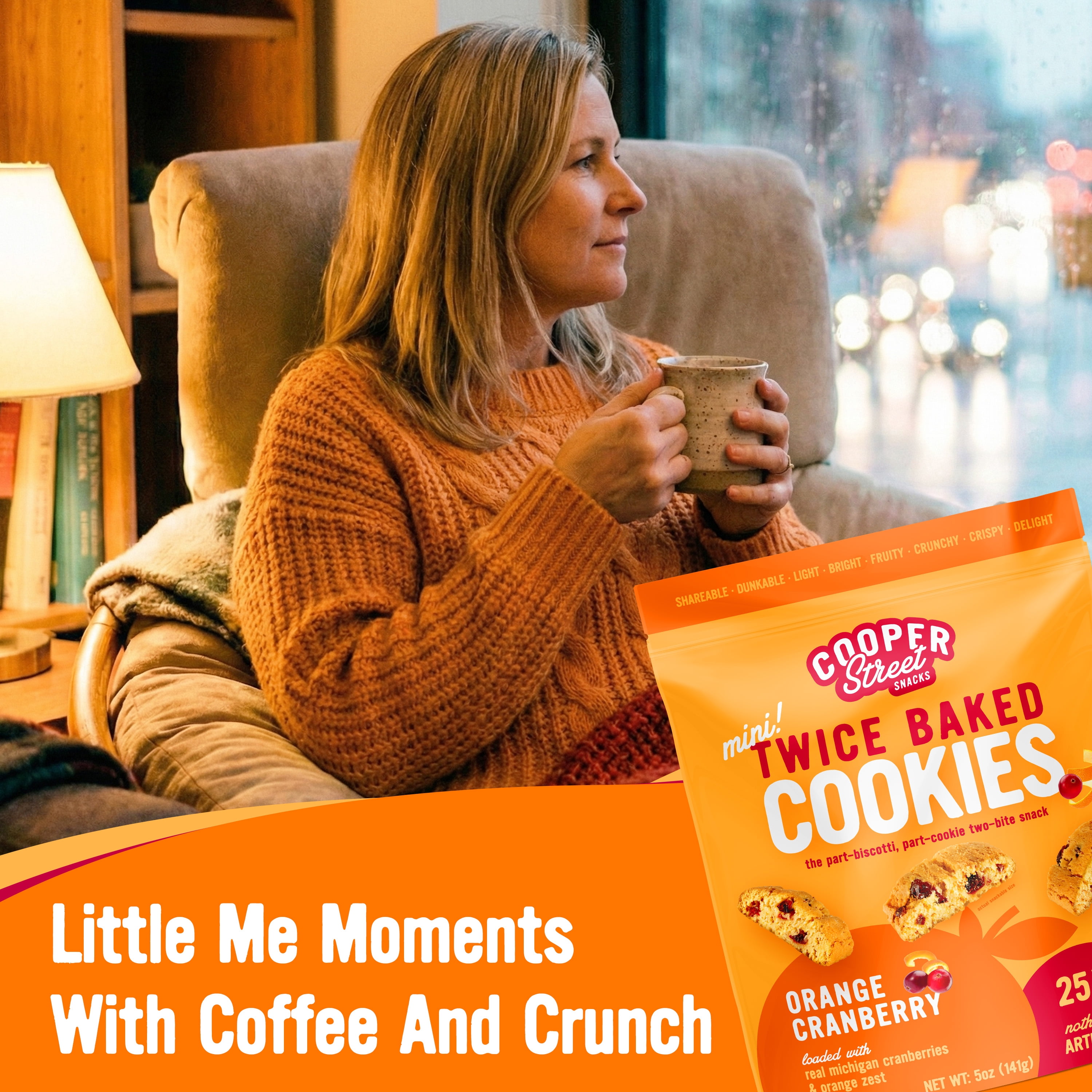 Cooper Street Orange Cranberry Twice-Baked Mini Biscotti Cookies, 5oz Pack of 6