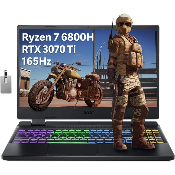 Acer Nitro5 15.6" QHD 165Hz Gaming Laptop, AMD Ryzen7 6800H, NVIDIA GeForce RTX 3070Ti, 64GB DDR5 RAM, 4TB PCIe SSD, 4-Zone RGB Backlit Keyboard, Wi-Fi 6, Win 11 Pro, Black, 32GB USB Card