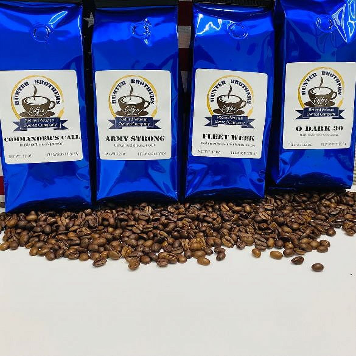Hunter Brothers Coffee 4 Pack Military Theme Whole Bean Coffee