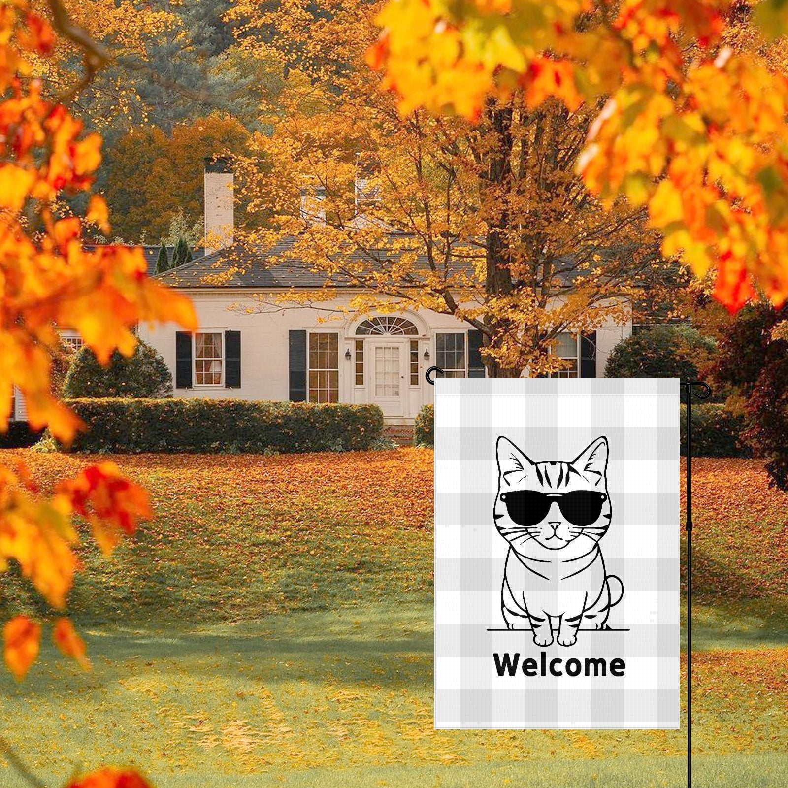 Kitty Garden Flag for Outdoor Cartoon Style Camper Decorations, Versatile Cool Cat Fluffy Cat Kitten Back Yard Decor for Patio Backyard Front Door House Porch Deco, 28x40inch
