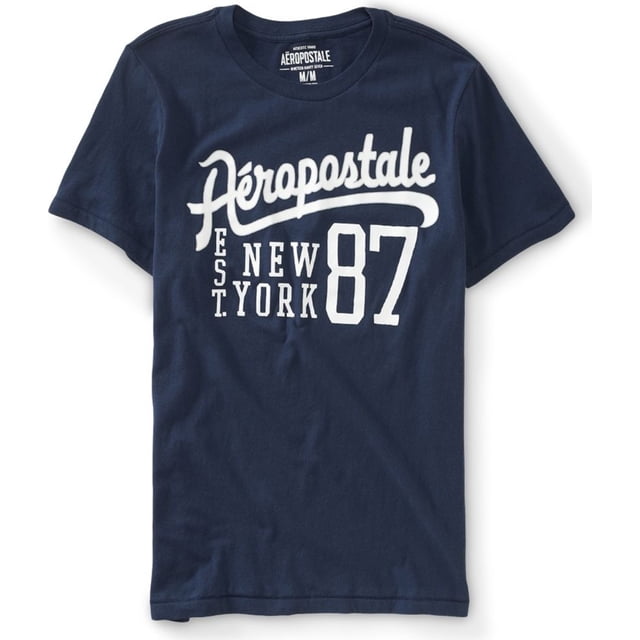 Aeropostale Mens Script New York 87 Camiseta gráfica, azul, pequeña Aeropostale Camiseta gráfica