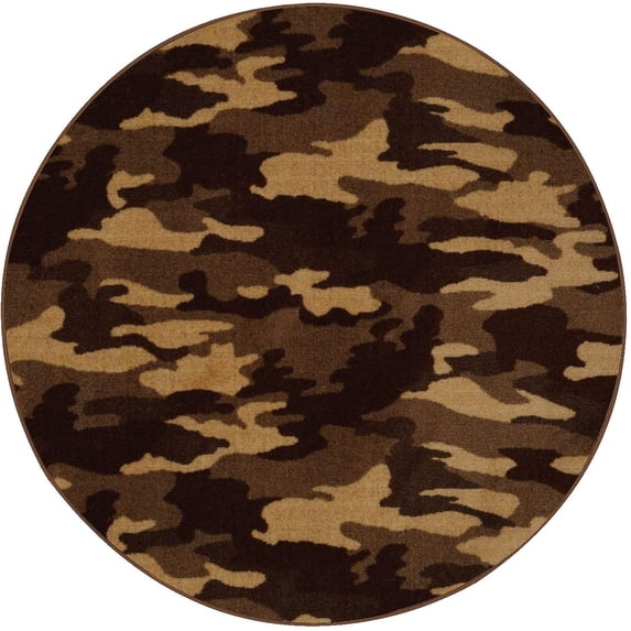 Camouflage Take Cover Area Rug for Living Room, Dining Room, Kitchen, Bedroom, Kids, Made In USA - 7' Round