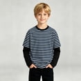 thumbnail image 5 of NEBWOAK Toddler Boys Striped Long Sleeve Shirt, Fake Two-Piece Crewneck Casual Base Layer Tee,Navy,Size 1, 5 of 8