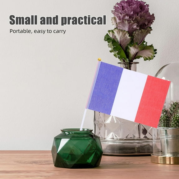 Hemoton 25pcs Small French Hand Waving Flags For Office Desk Miniature France Table Flag With Pole Polyester Material Flag Decoration For Office Decor Festival Celebrations