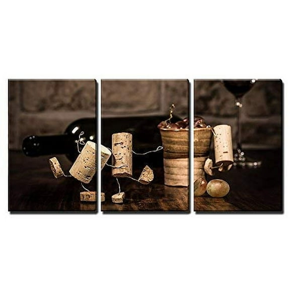 wall26 - 3 Piece Canvas Wall Art - Concept Lot of Alcohol on a Party by Wine Cork Figures - Modern Home Art Stretched and Framed Ready to Hang - 16"x24"x3 Panels
