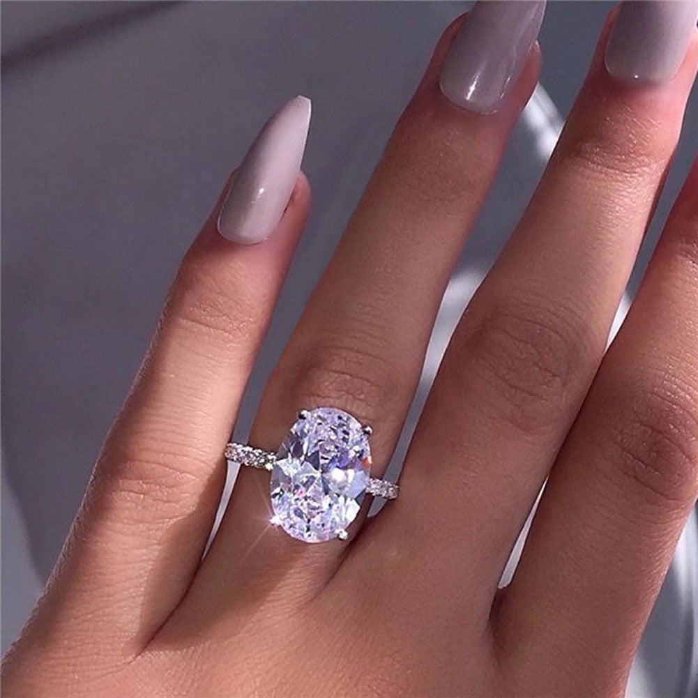 AYYUFE Fashion Women Big Oval Cubic Zirconia Plated Engagement Proposal Ring