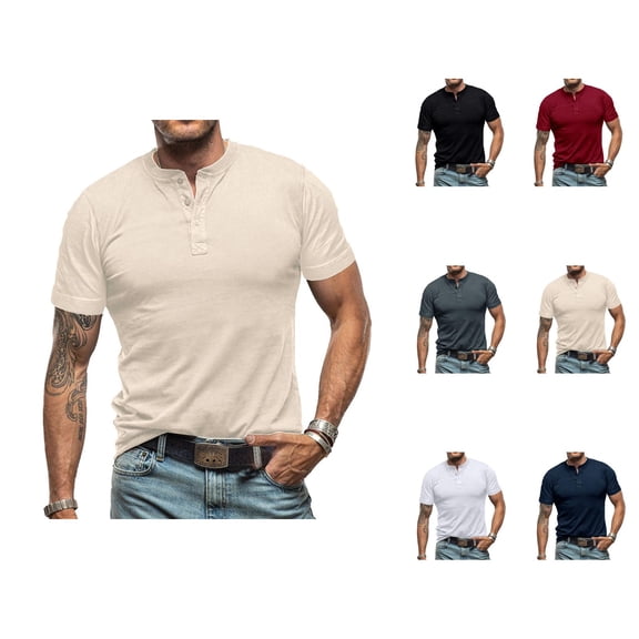 Henley Shirts for Men Summer Casual Short Sleeve Plain Basic Henley Tshirts Mens Tees Work Shirt