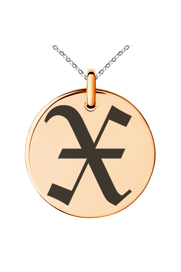 Stainless Steel Letter X Initial Old English Monogram Engraved Small Medallion Circle Charm Pendant Necklace
