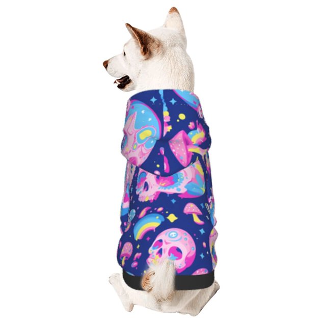Fotbe colorful Skull mushroom rainbow Sudadera con Estampado para Perros Pequeños – Suéter con Capucha para Mascotas, Tela Suave de Forro Polar con Bolsillo-XX-Large